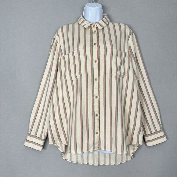 Madewell Tops - Madewell Womens Top Large Cream Flannel Sunday Shirt in Claxton Stripe Preppy